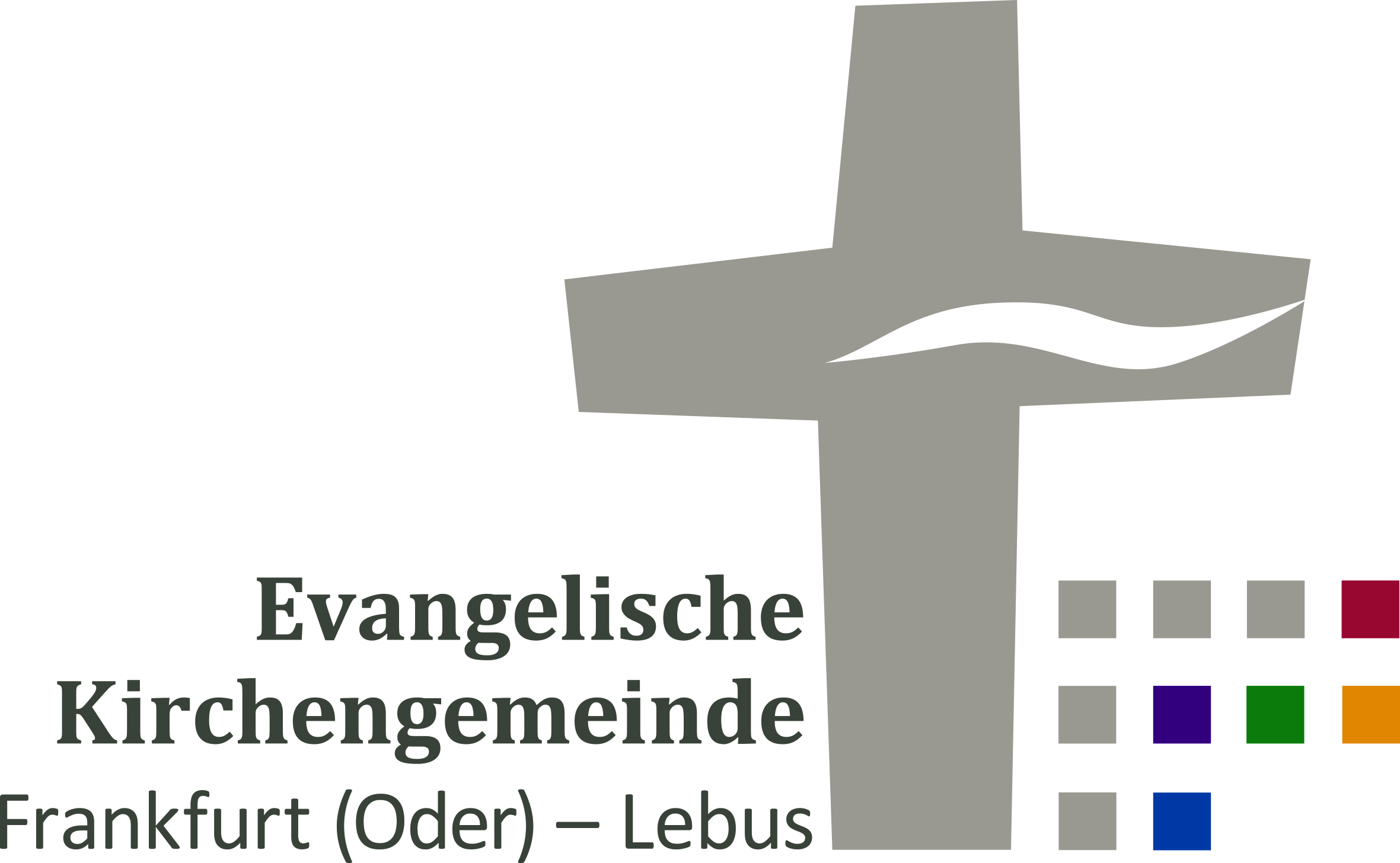 Hellgraues Kreuz mit weißem, wellenförmigen Einschnitt im rechten Schenkel.